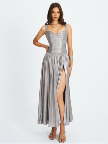 Silver Glitter Drop Waist Maxi Dress