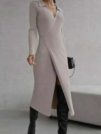 Nude Ribbed Wrap Dress