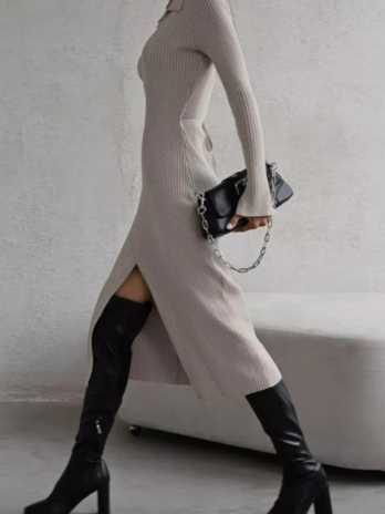 Nude Ribbed Wrap Dress