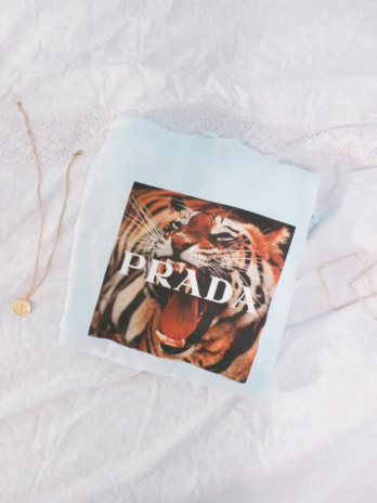 Light Blue Designer Tiger Crewneck Sweatshirt