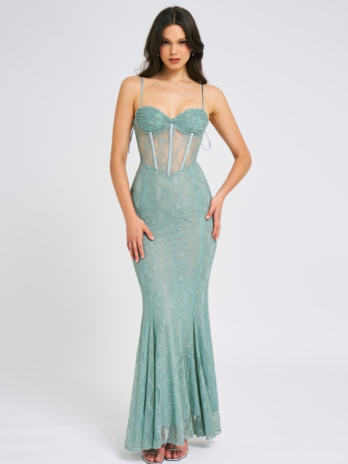 Janelle Green Sweetheart Mermaid Lace Maxi Dress