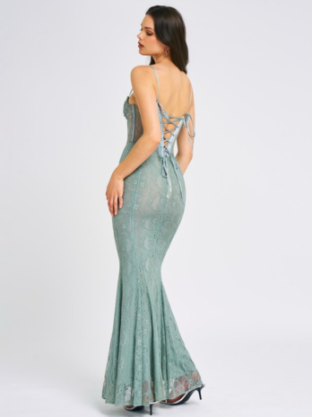 Janelle Green Sweetheart Mermaid Lace Maxi Dress