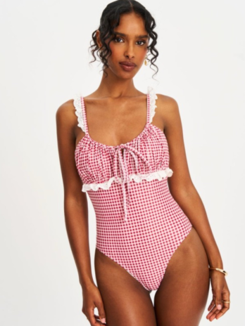 Hallie Red Gingham Lace Backless Swimsuit