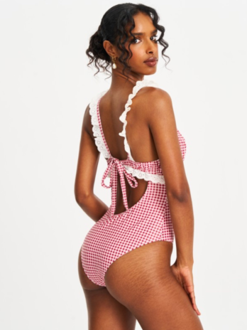 Hallie Red Gingham Lace Backless Swimsuit