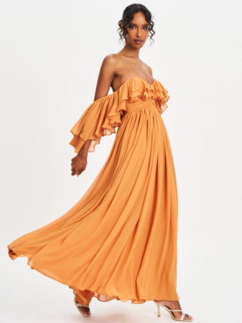 Kaela Brickwork Off Shoulder Chiffon Maxi Dress
