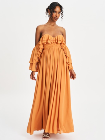 Kaela Brickwork Off Shoulder Chiffon Maxi Dress