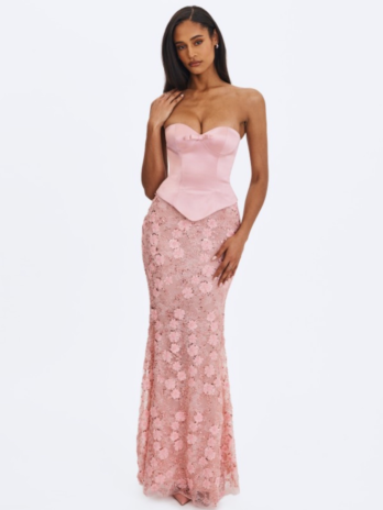 Rosy Pink Strapless Mermaid Peplum Maxi Dress