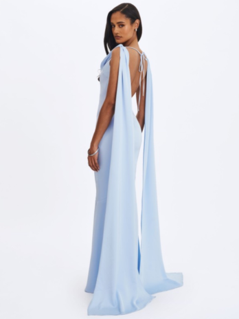 Mist Blue Cowl Scarf-Detail Mermaid Maxi Dress