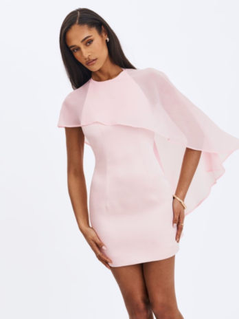 Tulip Pink Asymmetrical Cape Mini Dress