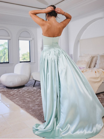 Mint Green Back Button Trailing Gown