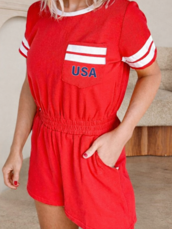USA Red Striped Romper