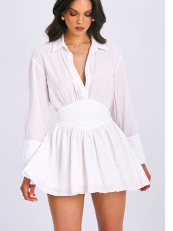 White Shirt Mini Dress With Waist Detail