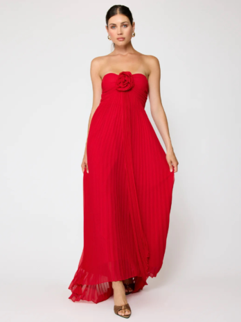Red Caroline Pleated Dress