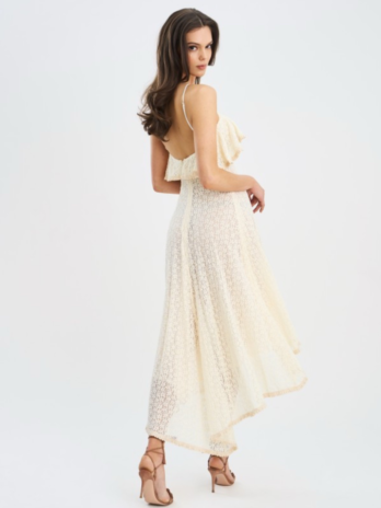 Lace Trim Sleeveless Crochet Midi Trailing Dress