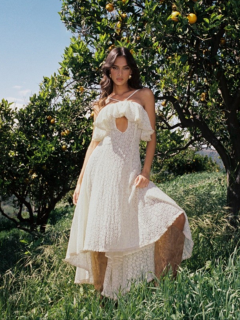 Lace Trim Sleeveless Crochet Midi Trailing Dress