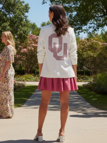 OU Rhinestone White Ruched Blazer