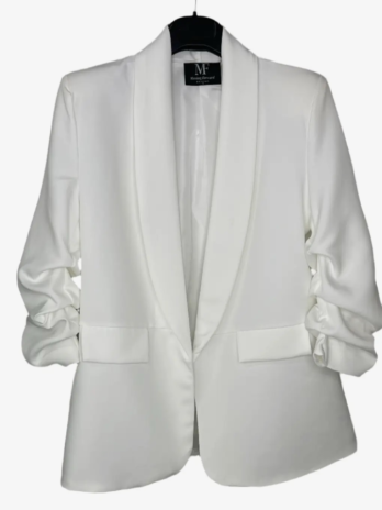 OU Rhinestone White Ruched Blazer