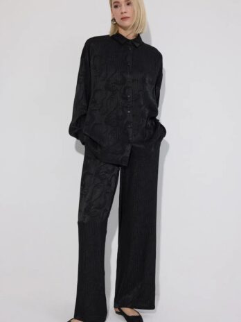 Black Shimmer Detail Two Piece Pants Set