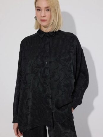 Black Shimmer Detail Two Piece Pants Set