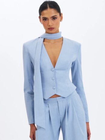 Renley Sky Blue Pinstripe Peplum Blazer
