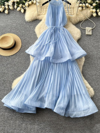 Blue Ruffle Maxi Dress