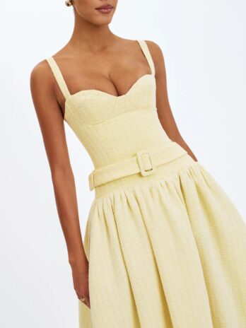 Tiana Butter Yellow Sweetheart Belted Midi Dress