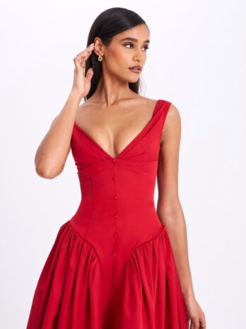 Nahla Red Drop Waist Midi Dress