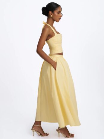 Wina Lemon Yellow Cotton Poplin Low-Waisted Maxi Skirt