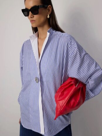 Blue Striped Button Up With Large Button