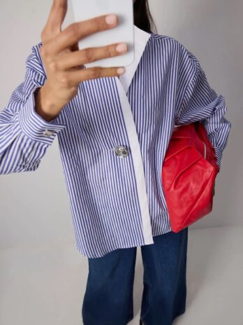 Blue Striped Button Up With Large Button