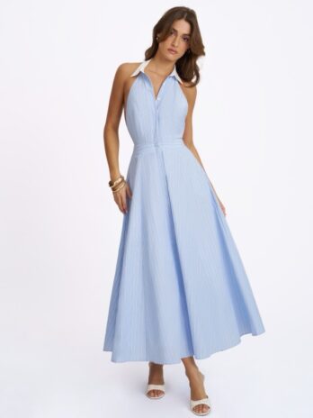 WINSLET SKY BLUE STRIPED COTTONPOPLIN HALTER MAXI
