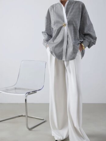 Black Striped Button Up With Large Button