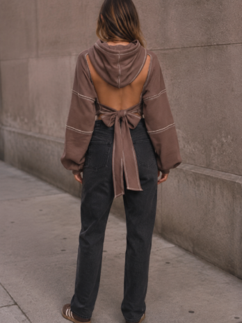 Brown Cut Out Bow Back Sweatshirt