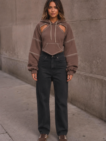 Brown Cut Out Bow Back Sweatshirt